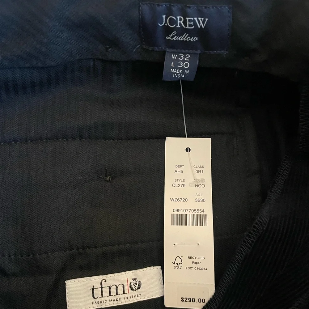 J CREW Ludlow Slim-fit suit‎ pant in Italian corduroy in Navy 32 NWT $298 CL279